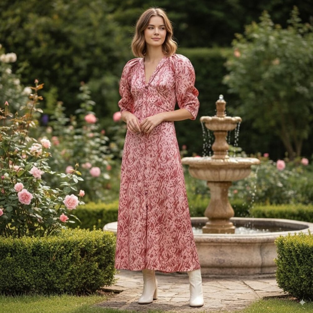 NWT En Saison Selah Satin Floral Midi Dress